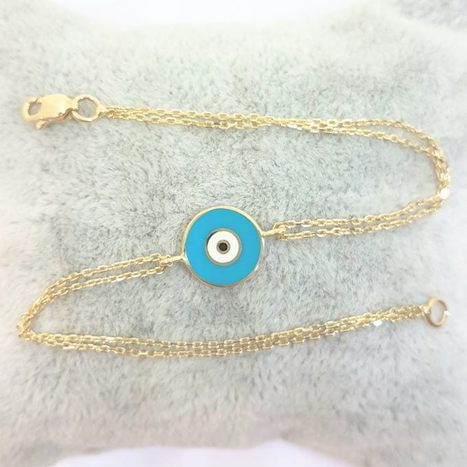 Evil Eye Bracelet Lucky Luck Nazar Protection For Women 14K Yellow Gold Jewelry Turquoise White Navy Blue