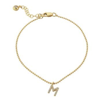 Initial Bracelet for Women A-Z Custom Letters with White Zirconia Stone Adjustable Personalized 14K Real Solid Gold yellow gold chain Alphabet.