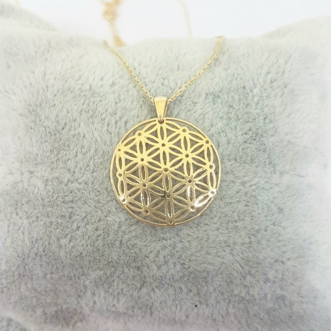 Lotus Flower of Life Pendant Necklace for Women 14K Real Solid Gold Charm Dainty