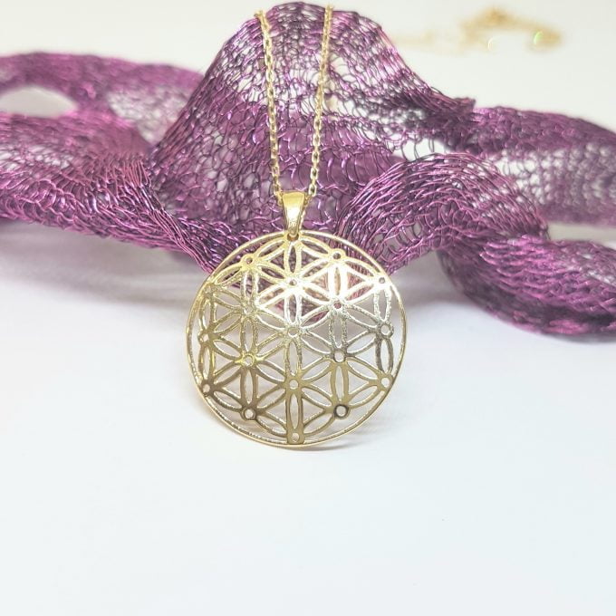 Lotus Flower of Life Pendant Necklace for Women 14K Real Solid Gold Charm Dainty