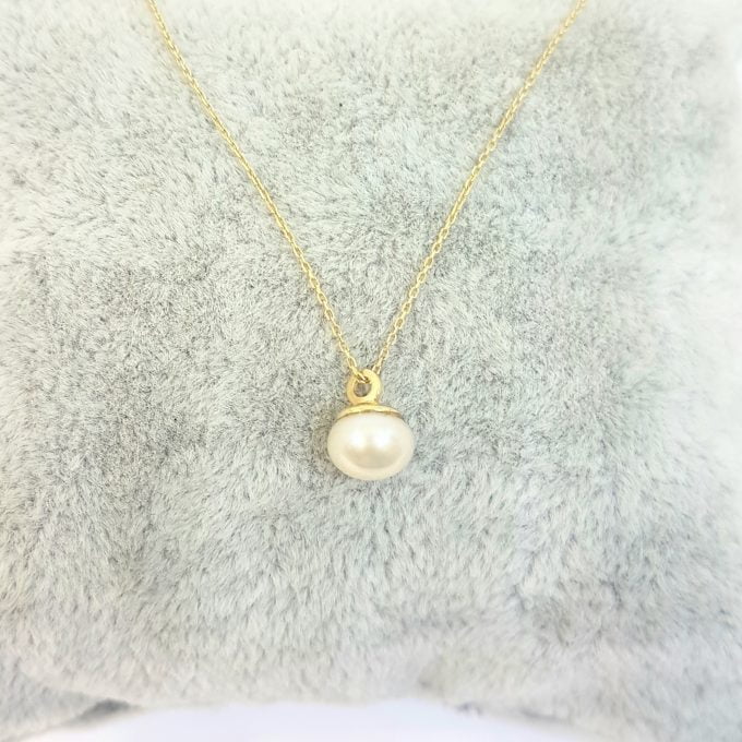 Pearl Pendant Necklace for Women 14K Real Solid Yellow Gold Charm Elegant Single 6mm