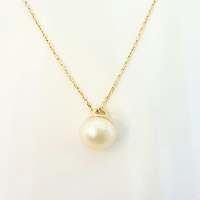Pearl Pendant Necklace for Women 14K Real Solid Yellow Gold Charm Elegant Single 6mm