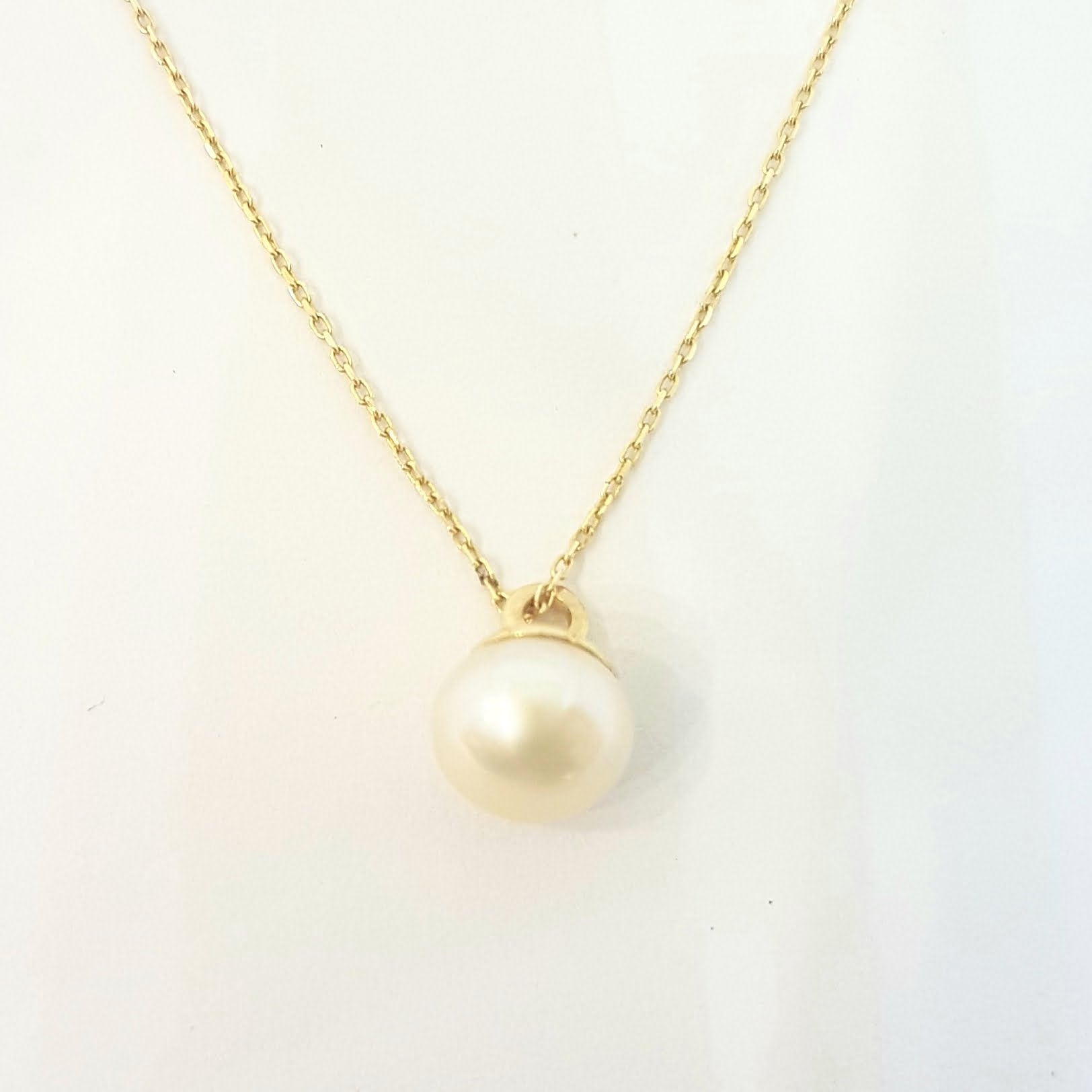 14K Solid Yellow Gold dangling Natural 8mm & 6mm Cultured pearl Pendant 