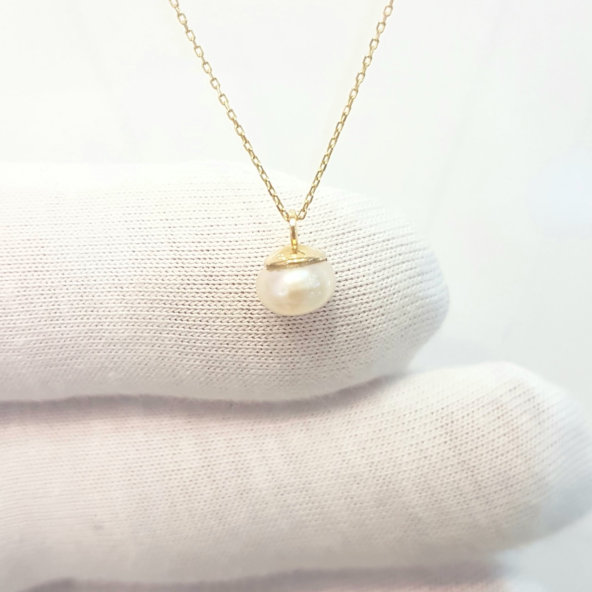 Pearl Pendant Necklace for Women 14K Real Solid Yellow Gold 6mm