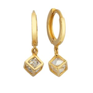 14k Solid Gold Geometric Dangle Stud Earrings for Women