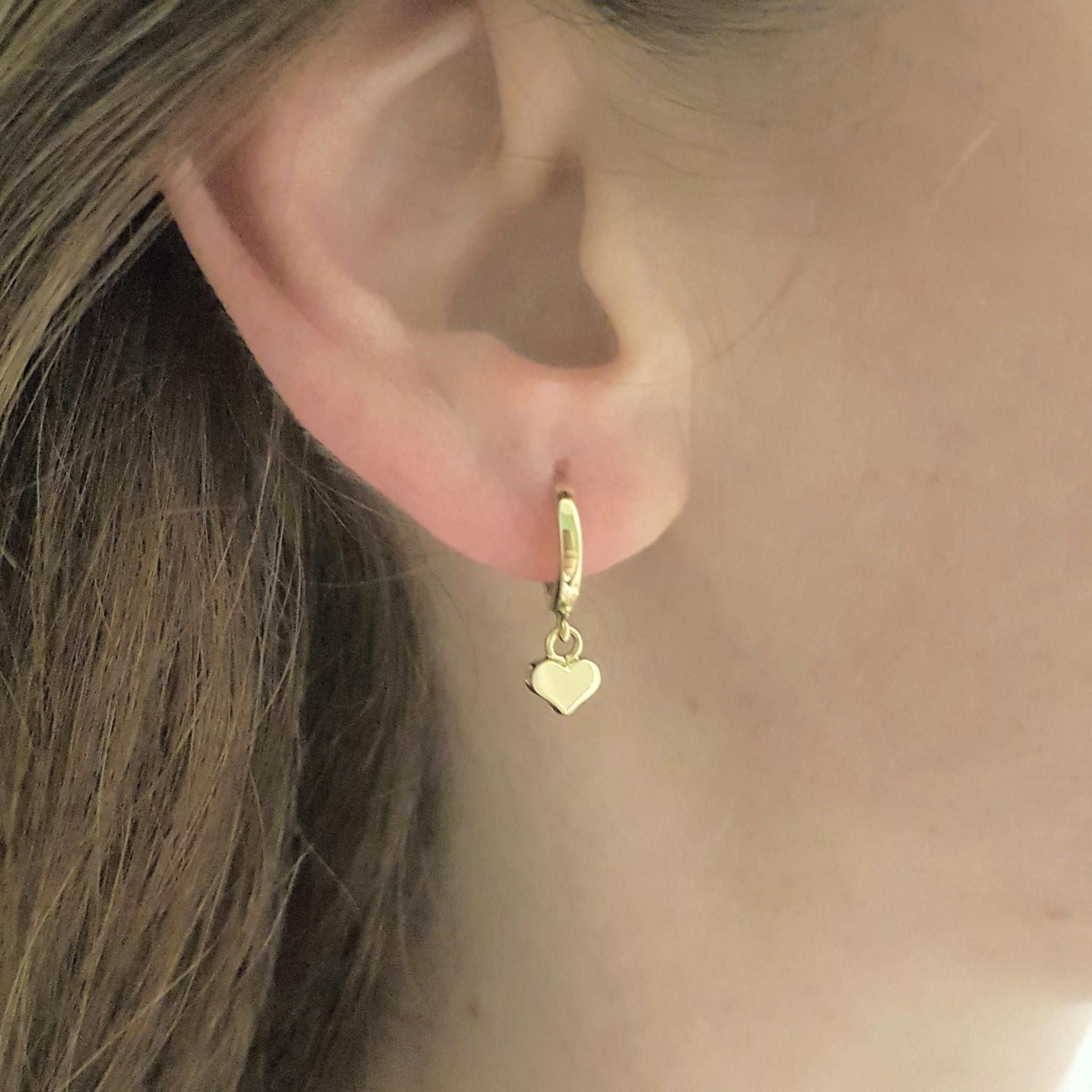 14K Real Solid Gold Heart Dangle Drop Hoop Earrings for Women