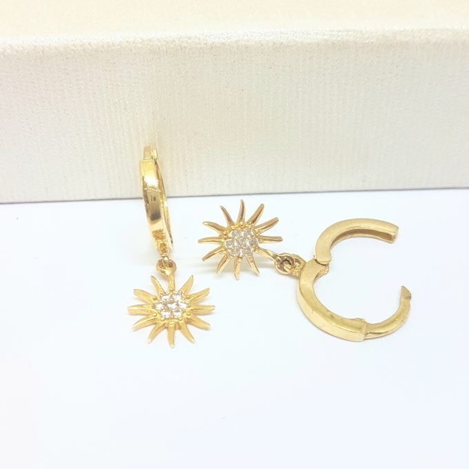 14K Real Solid Gold Sun Drop Dangle Earrings for Women