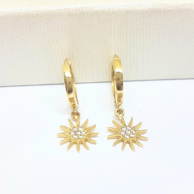 14K Real Solid Gold Sun Drop Dangle Earrings for Women