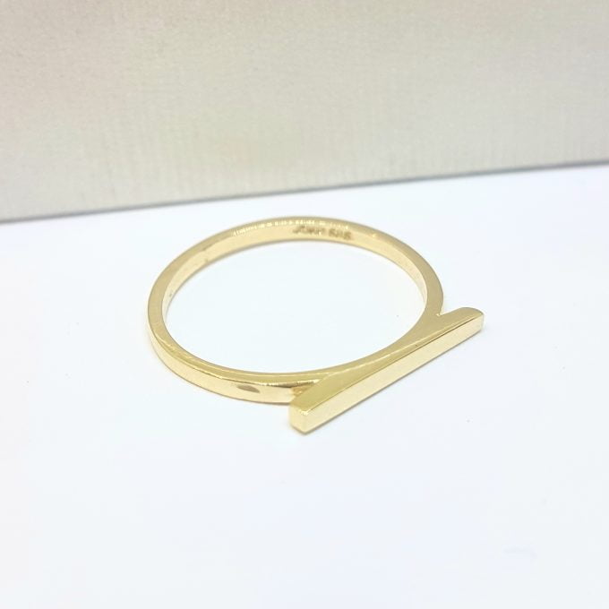 Long Bar Ring for Women 14K Real Solid Gold