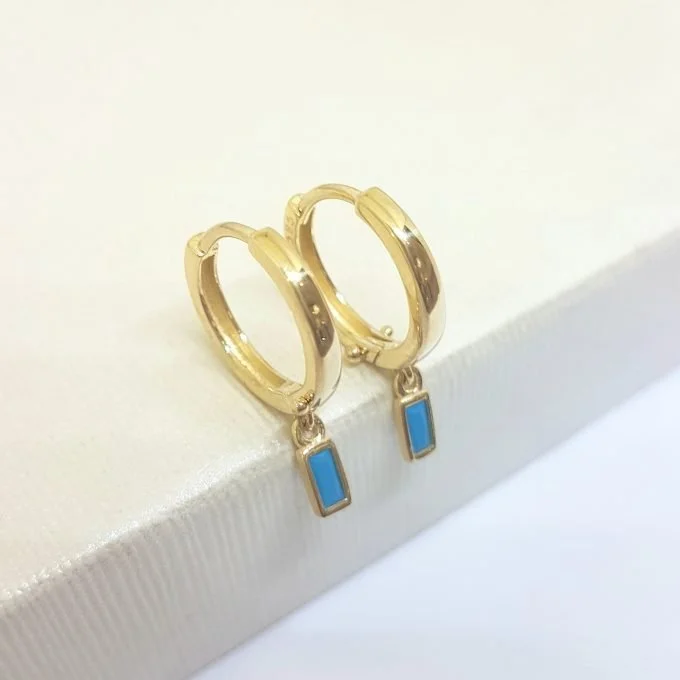 Turquoise Baguette Dangle Drop Earrings for Women 14K Gold December Birthstone Birthday Gift Jewelry