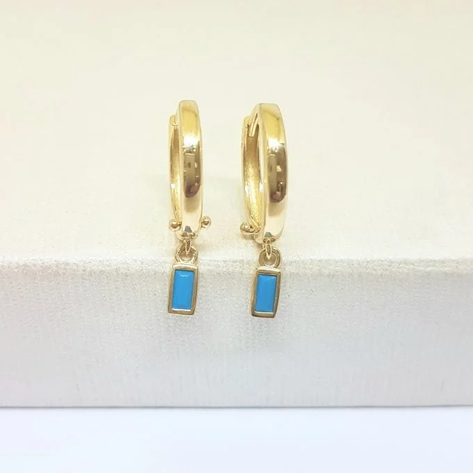 Turquoise Baguette Dangle Drop Earrings for Women 14K Gold December Birthstone Birthday Gift Jewelry