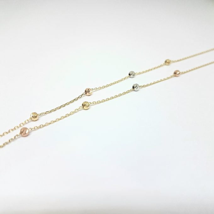 Row Chain Beaded Italian Balls Charm Dainty Delicate Necklace for Women 14K Real Solid Gold