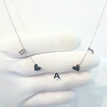Initials Necklace with Hearts , Initial Heart Necklace , Heart Letter Necklace , Custom Letter Necklace , Initial Heart Necklace for Women