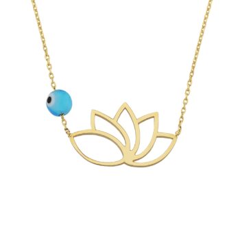 14k Real Solid Gold Lotus Necklace for Women | Lotus Flower Pendant with Evil Eye Birthda gift Mother's day christmas