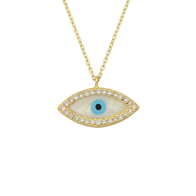 14K Real Solid Gold Evil Eye Pendant Necklace for Women , Mother of Pearl Evil Eye Necklace , Mother of Pearl Jewelry , Mother of Pearl Necklace Gold