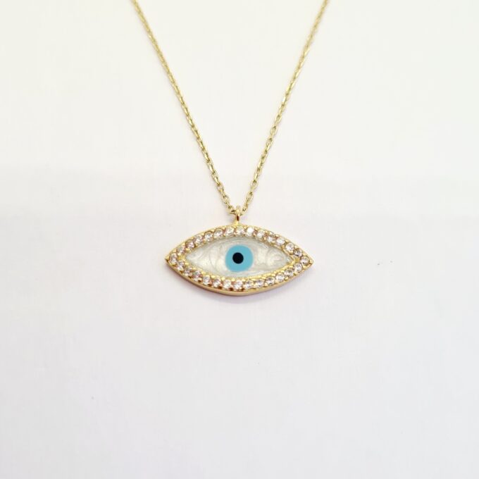 14K Real Solid Gold Evil Eye Pendant Necklace for Women , Mother of Pearl Evil Eye Necklace , Mother of Pearl Jewelry , Mother of Pearl Necklace Gold