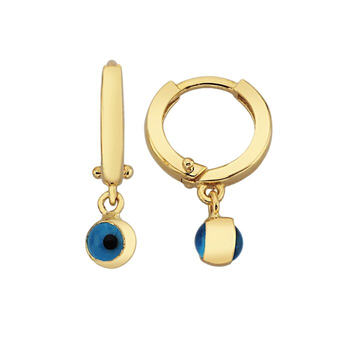14K Real Solid Gold Two Sided Evil Eye Dangle Drop Earrings for Kids Teen Girls , Nazar Jewelry for Baby , Birthday Gift for Baby Girl