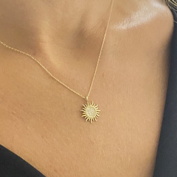 14K Solid gold Sun Pendant Necklace for Women , Sun Necklace Gold , Sun Pendant Gold , Sunshine Necklace , Sun Jewelry , mother's day gift