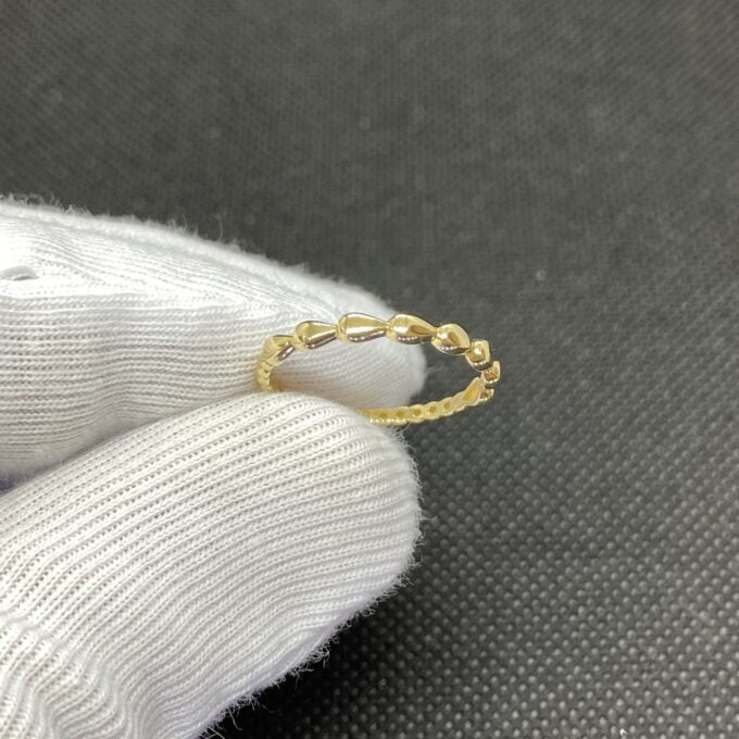 14K Real Solid Gold Teardrop Dotted Ring for Women , Dainty Rings , Christmas gifts