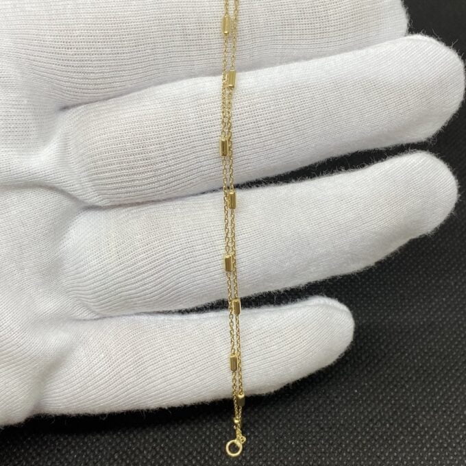 Chain Beaded Bracelet Gold , 14K Real Solid Gold Chain Beaded Pipe Bracelet for Women , Christmas Gifts for Mom , 14K Chain Link bracelet