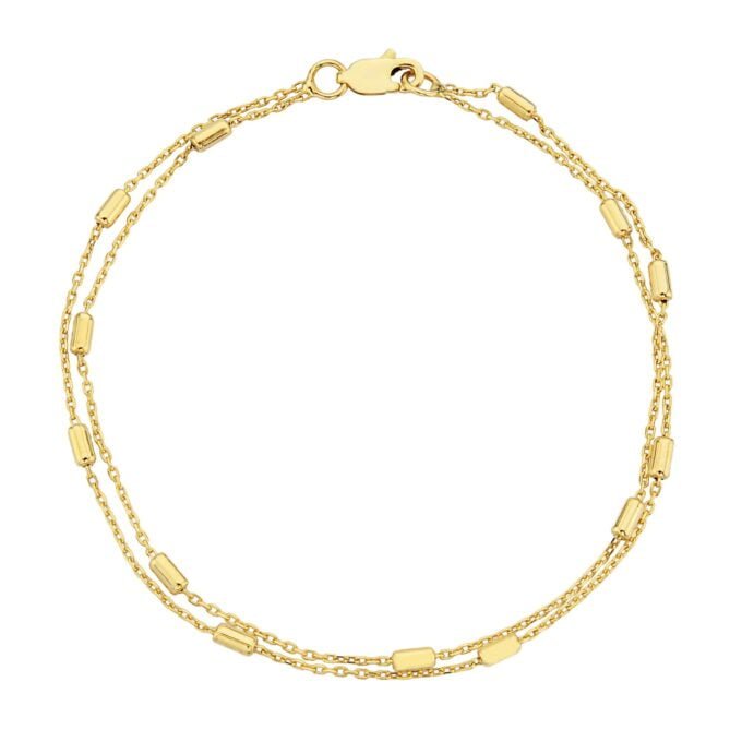 Chain Beaded Bracelet Gold , 14K Real Solid Gold Chain Beaded Pipe Bracelet for Women , Christmas Gifts for Mom , 14K Chain Link bracelet for mom her