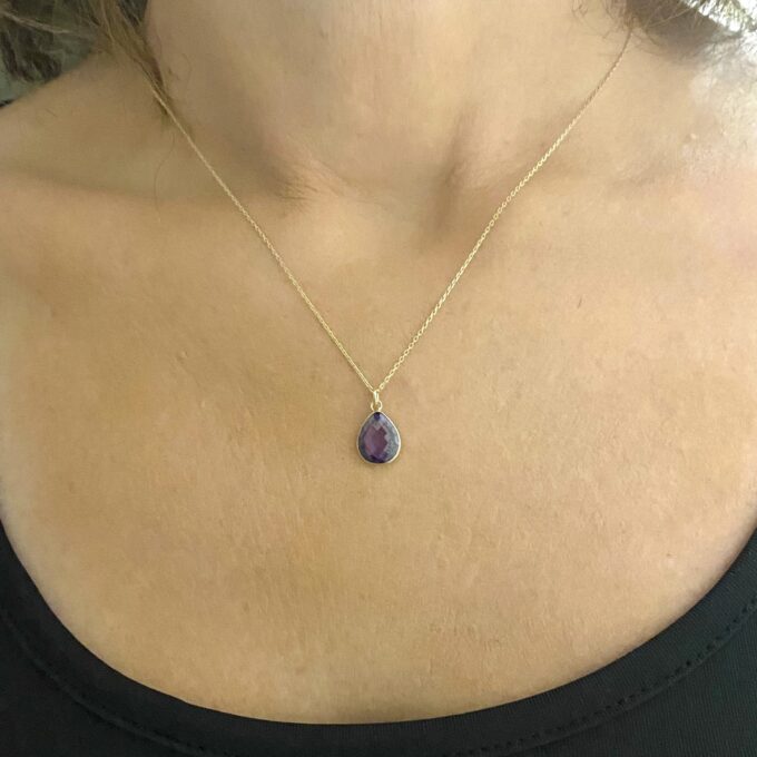 14K Real Solid Gold February Birthstone Necklace, Bridesmaid Necklace, Birthstone Necklace , Amethyst Necklace, Charm necklace for mom