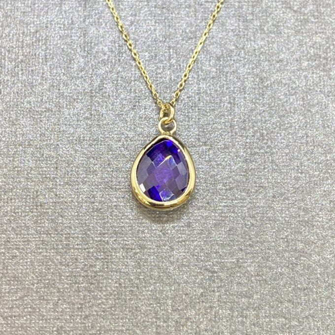 14K Real Solid Gold February Birthstone Necklace, Bridesmaid Necklace, Birthstone Necklace , Amethyst Necklace, Christmas Gifts for mom