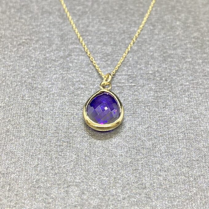 14K Real Solid Gold February Birthstone Necklace, Bridesmaid Necklace, Birthstone Necklace , Amethyst Necklace, Christmas Gifts for mom