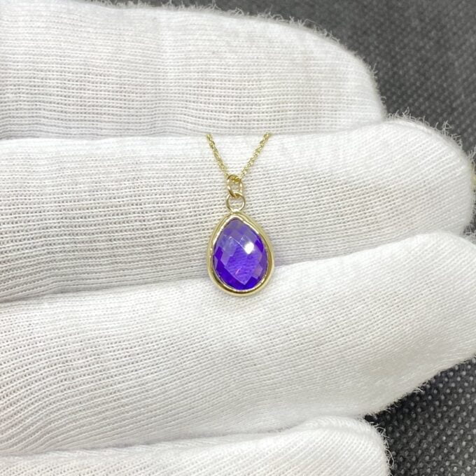 14K Real Solid Gold February Birthstone Necklace, Bridesmaid Necklace, Birthstone Necklace , Amethyst Necklace, Xmas Gift for mom