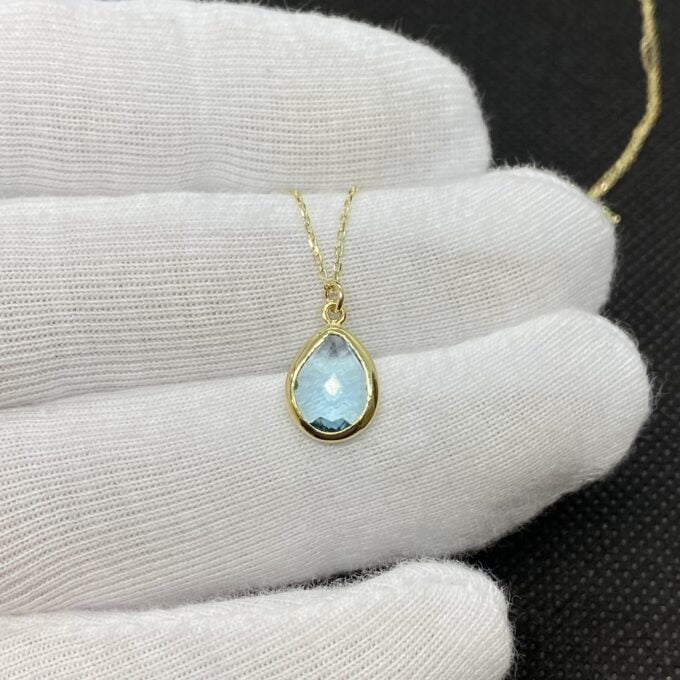 14K Solid Gold Aquamarine Birthstone Necklace, Delicate Necklace, Boho Necklace, Aquamarine Necklace, March Birthstone, Mother's Day gift