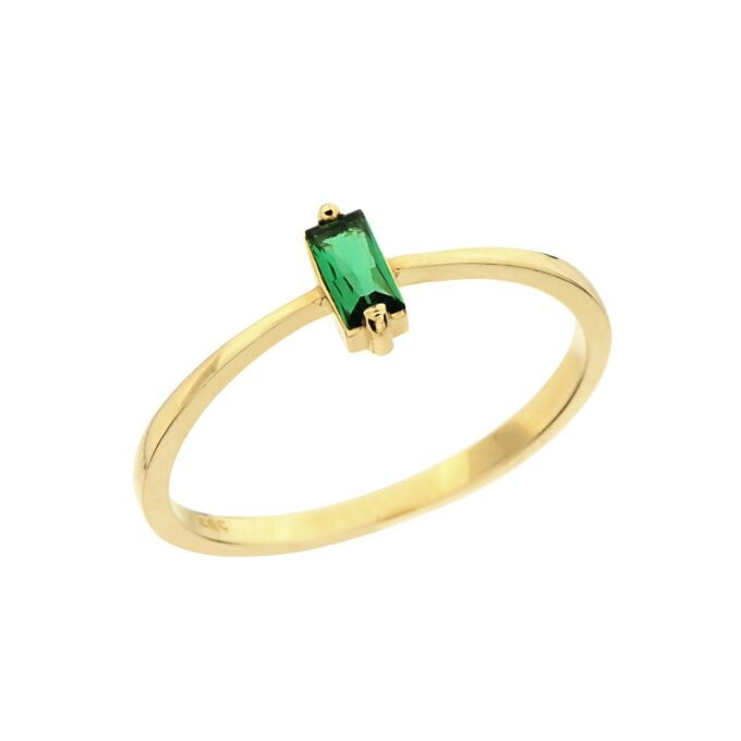 14K Solid Gold Baguette Emerald Ring for Women , CZ Baguette Cut Emerald Ring , May Birthstone Ring , Minimalist Ring , Promise Ring for Her
