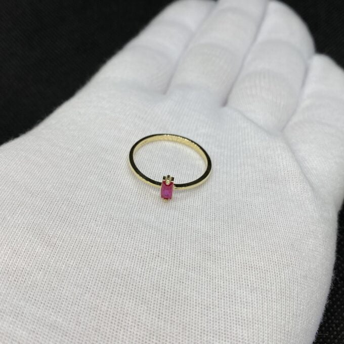 14K Solid Gold Baguette Ruby Ring for Women , July Birthstone Ring , Ruby Dainty Baguette Stacking Ring, Birthday Gifts for Her
