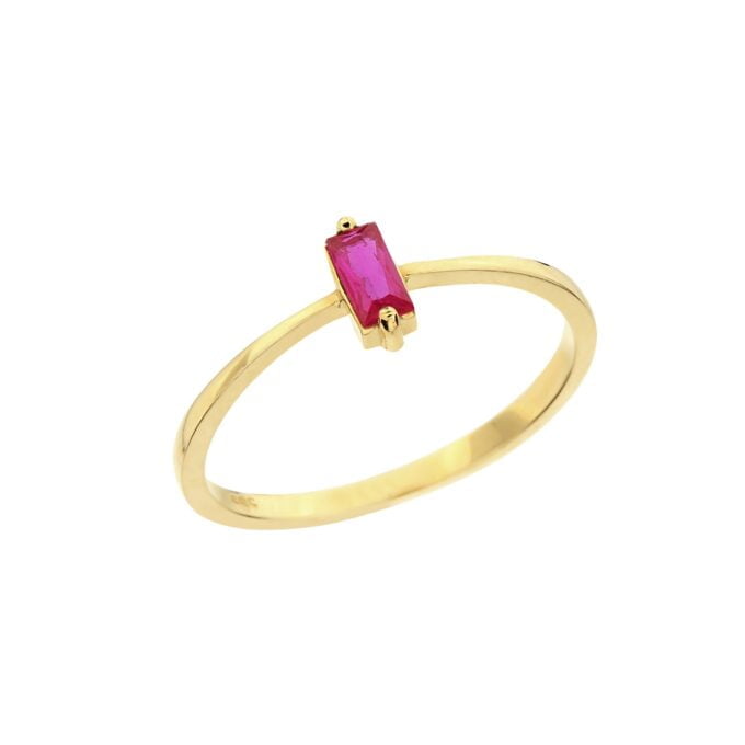 14K Solid Gold Baguette Ruby Ring for Women , July Birthstone Ring , Ruby Dainty Baguette Stacking Ring, Christmas Birthday Gifts for Her