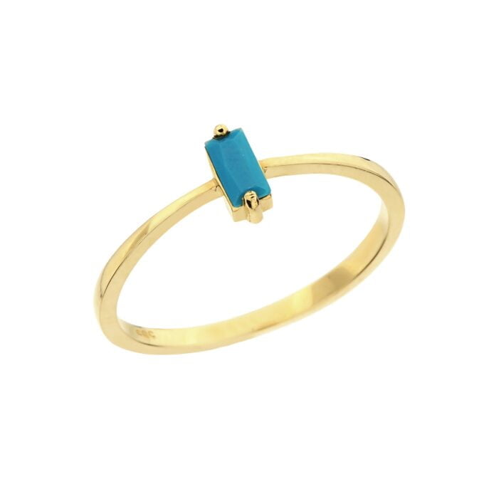 14K Solid Gold Baguette Turquoise Ring, Dainty Turquoise Stacking Ring, Delicate Turquoise Ring, December Birthstone Ring , Gift for Her