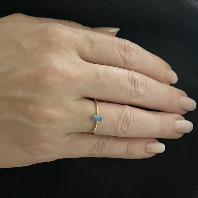14K Solid Gold Baguette Turquoise Ring, Dainty Turquoise Stacking Ring, Delicate Turquoise Ring, December Birthstone Ring , Mother's Day Gift for Her