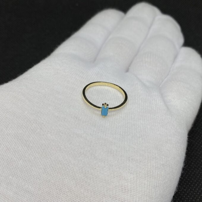 14K Solid Gold Baguette Turquoise Ring, Dainty Turquoise Stacking Ring, Delicate Turquoise Ring, December Birthstone Ring , christmas gift for Her