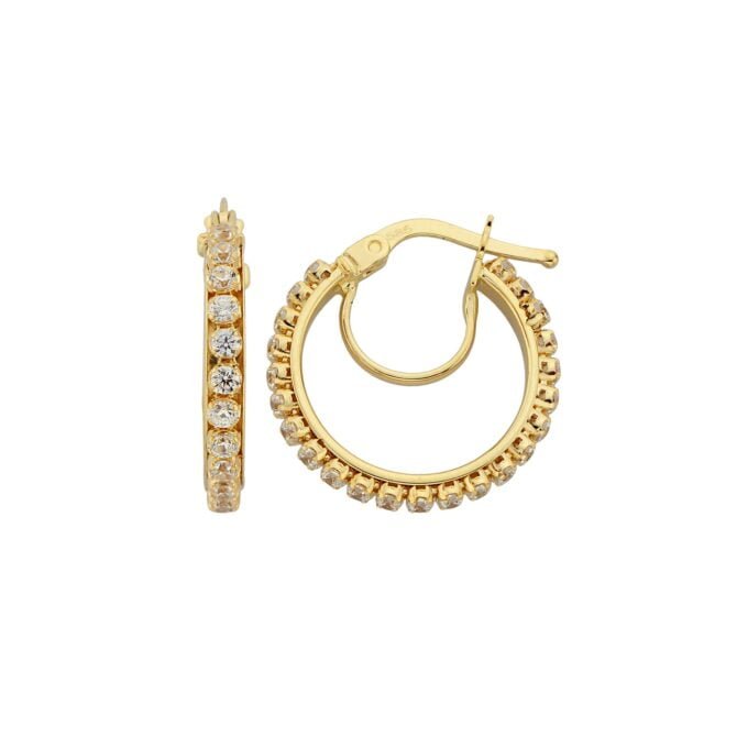 14K Solid Gold Dainty Pave CZ Hoop Earrings for Women , Gold CZ Hoop Earrings , Dainty CZ Earrings for mom , Gift for Her, Delicate Earrings
