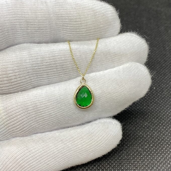 14K Solid Gold Emerald Birthstone Necklace for Women, Charm Necklace, May Birthstone , Mother's Day gift ,Christmas Gifts, Birthstone Jewelry