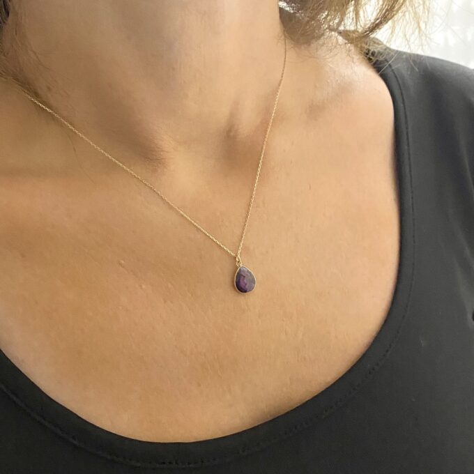 14K Solid Gold February Birthstone Necklace, Bridesmaid Necklace, Birthstone Necklace , Amethyst Necklace, Christmas Gifts for mom