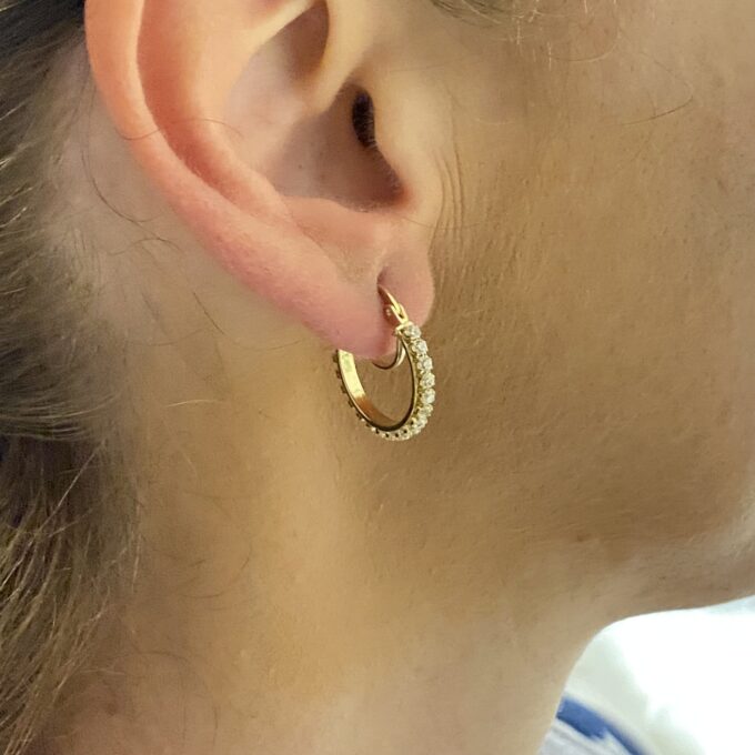 14K Solid Gold Hoop Earrings for Women , Dainty Pave CZ Hoop Earrings , Gold CZ Hoop Earrings , CZ Huggies Earrings , Christmas Gift