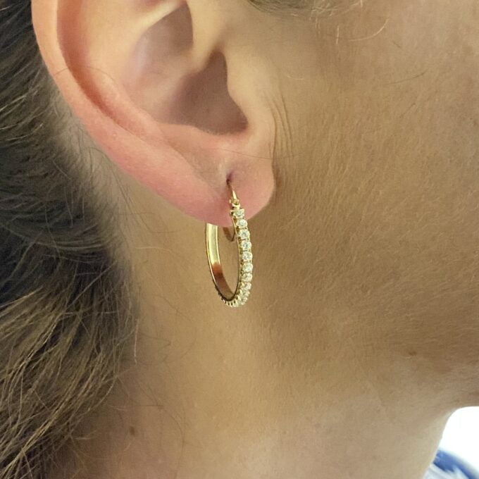 14K Solid Gold Hoop Earrings for Women , Dainty Pave CZ Hoop Earrings , Gold CZ Hoop Earrings , CZ Huggies Earrings , gift for her