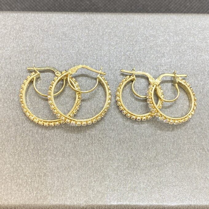 14K Solid Gold Hoop Earrings for Women , Dainty Pave CZ Hoop Earrings , Gold CZ Hoop Earrings , Sparkle Hoop Earrings,Mother's Day Gifts