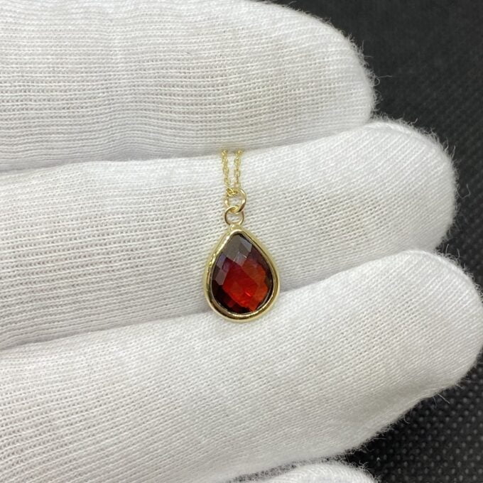 14K Solid Gold January Birthstone Necklace , Dainty CZ Garnet Necklace, Gifts For Her, Birthday Christmas Gift ,Bezel Necklace Gold