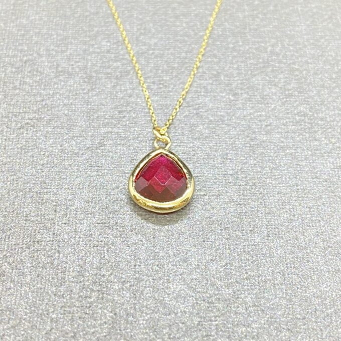 14K Solid Gold Ruby Birthstone Necklace, Delicate Necklace, Bezel Necklace, Ruby Necklace, July Birthstone, Mother's Day gift,Christmas Gift
