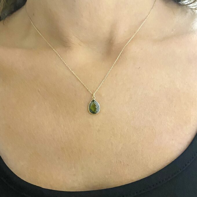 14K Solid Gold Peridot Birthstone Necklace, Charm Necklace, Boho Necklace, Peridot Necklace, August Birthstone, Mother's Day Gift