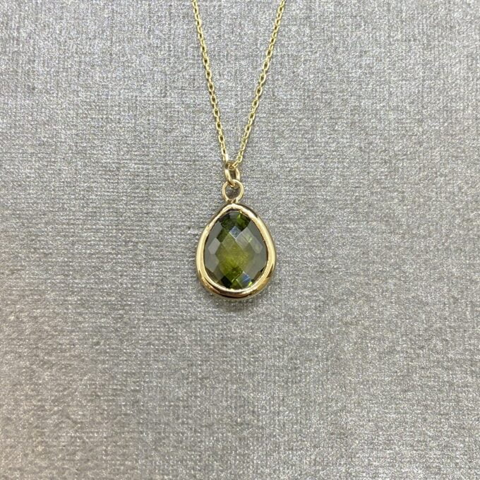 14K Solid Gold Peridot Birthstone Necklace, Charm Necklace, Boho Necklace, Peridot Necklace, August Birthstone,Mother's Day Gift