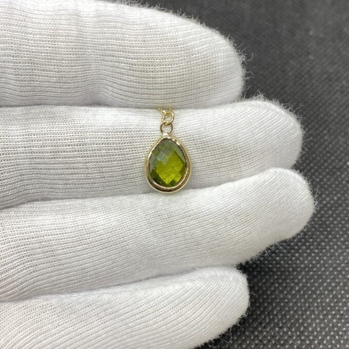 14K Solid Gold Peridot Birthstone Necklace, Charm Necklace, Boho Necklace,Peridot Necklace, August Birthstone, Mother's Day Gift