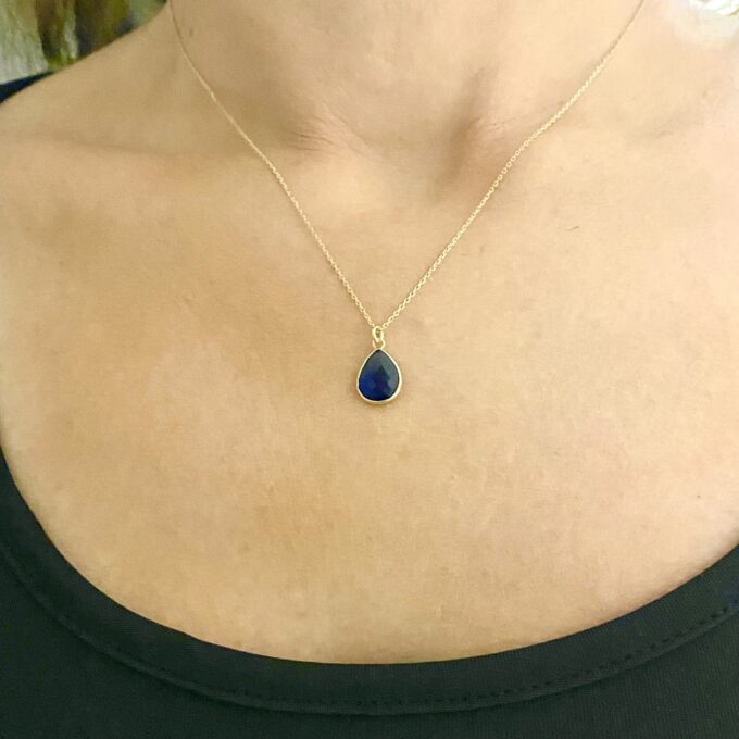 14K Solid Gold Sapphire Birthstone Necklace for Women, Dainty Necklace Gold, Sapphire Necklace, September Birthstone, Gift for Her Mom