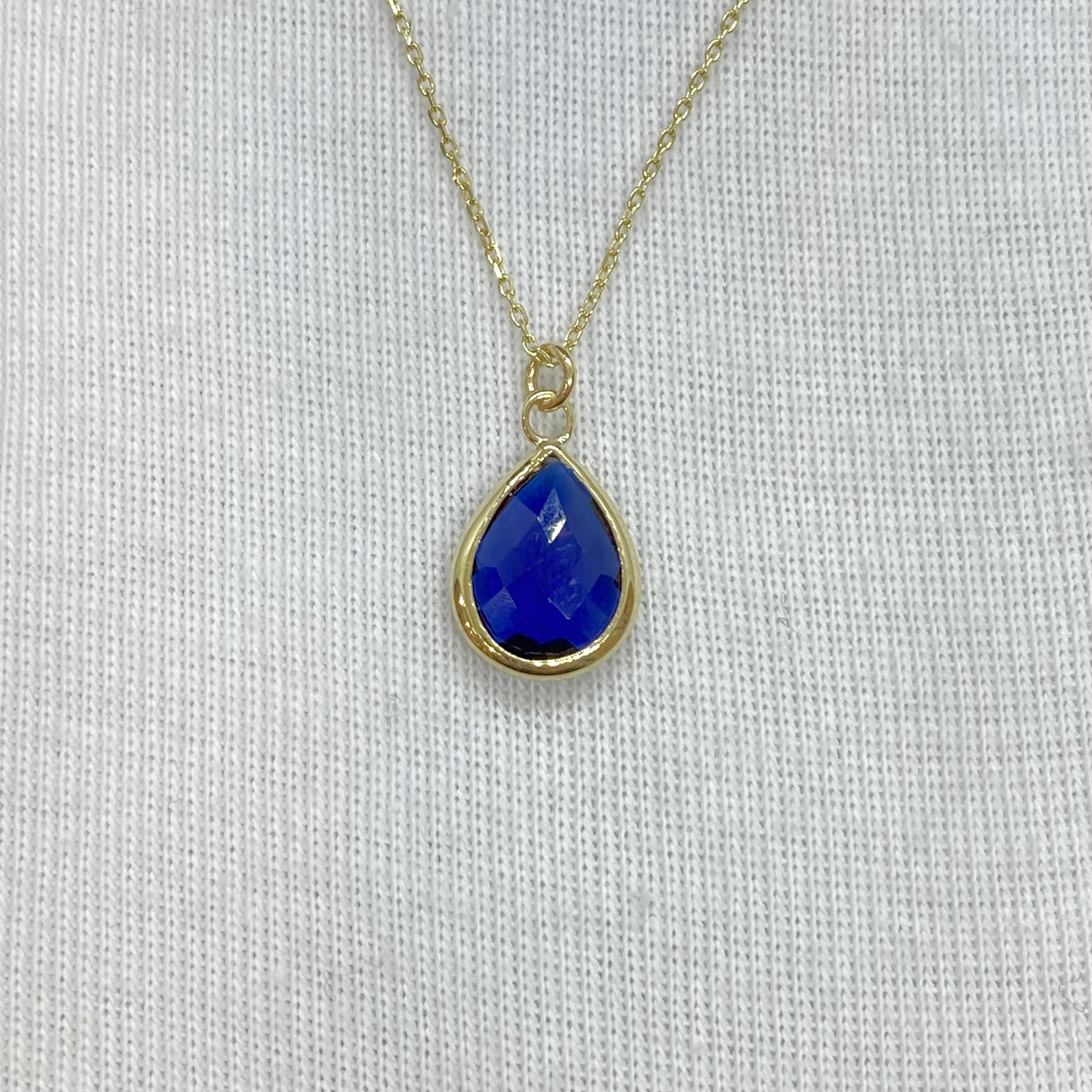 14K Solid Gold Sapphire Birthstone Necklace for Women, Dainty Necklace Gold, Sapphire Necklace, September Birthstone Necklace