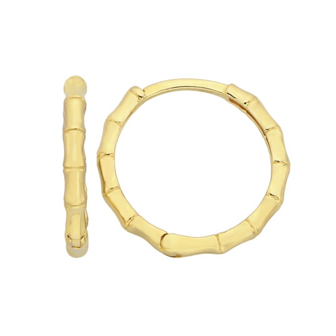 14K Real Solid Gold Bamboo Hoop Earrings for Women , Gifts for her